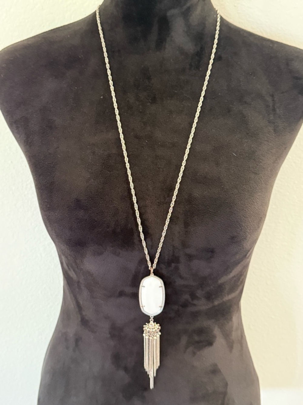 Kendra Scott Rayne Silver Pendant Tassel Necklace W/ Mother of Pearl